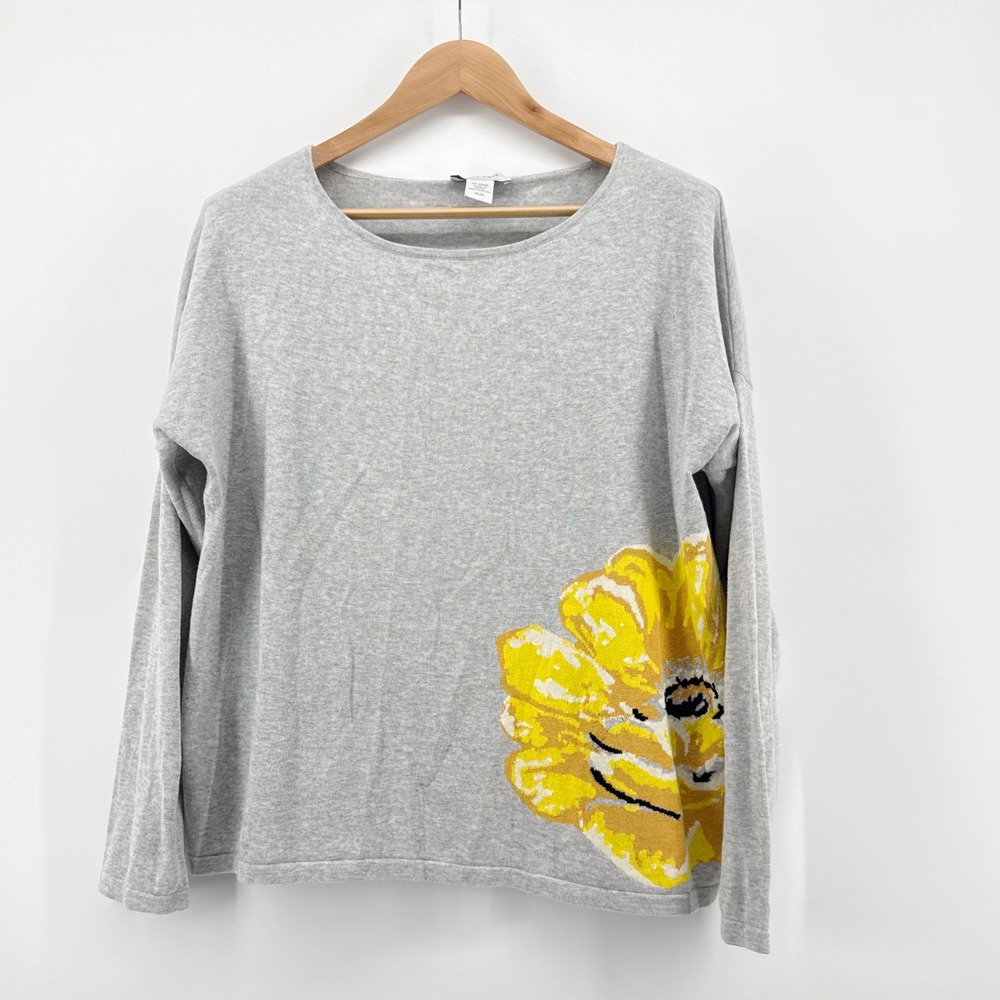 Joan Vass Neiman March XL Floral Print Long Sleeve Cotton Knit Top Sweater Light - Picture 2 of 6